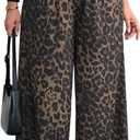 SOLY HUX Women's Plus Size Leopard Pants Cheetah Print High Waisted Baggy Wide Leg Pants Trousers with Pockets Brown Leopard X-Large Plus