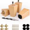 4 inch Square Wood Legs Set of 4,Rubber Wood Furniture Legs Replacement Couch,Sofa,Cabinet,Bench,Ottoman,Bed Support (4 Inches,Natural Color)