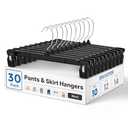 Smartor Pants Hangers - 30 Pack, Plastic Pant Hanger with Non-Slip Big Clips, Bottom Hangers for Men with Rotatable Chrome Hook, Shorts Hanger for Women Strong Clamp Pant Organizer (10 Inch, Black)
