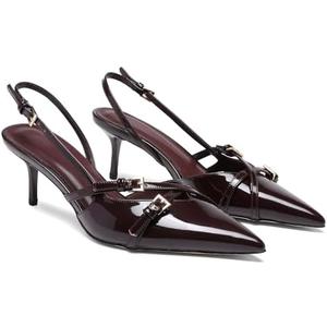Riekhany Heeled Slingback Kitten Heels for Women Closed Pointed Toe Pumps with Buckles Size 10