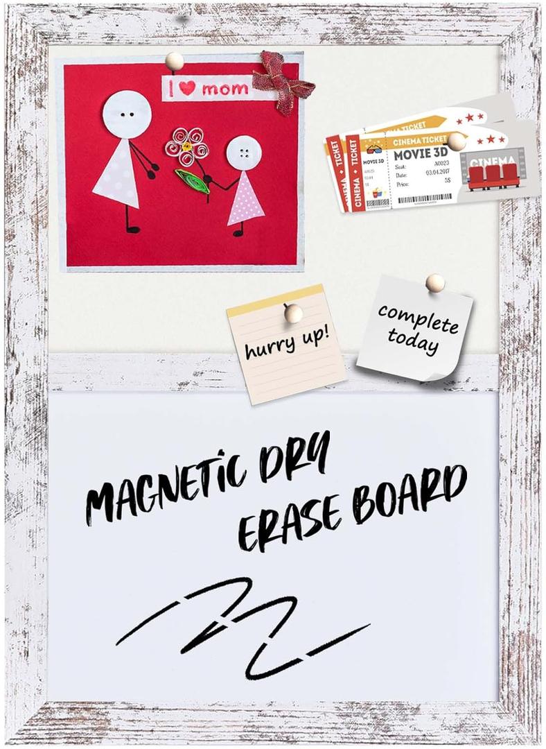 Bulletin Board Whiteboard White Felt Board Combo for Office School Kitchen Bedroom, White Wood Frame,10.2"*14.2",Whiteboard+WH-2636WH