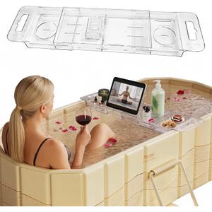 Expandable Bathtub Tray, Foldable Bath Tray for Tub, Acrylic Bath Table Trays Storage Rack, Bath Tub Tray for Bathtub & Bathroom Accessories (Transparent Bathtub Tray, 22"L x 7.8"W x 1.7"H)