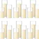 Shihanee 36 Pcs Pillar Candles and Glass Cylinder Vases Tall Cylinder Holders for Pillar Candles Wedding Centerpieces, Total 18 Sets(2.6'' X 4.7'', 5.9'', 7.9'',Clear,Ivory White)