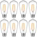 Ascher Vintage LED Edison Bulbs, 6W, Equivalent 60W, Non-Dimmable, Warm White 2700K, ST58 Antique LED Filament Bulbs with 80+ CRI, E26 Medium Base, Clear Glass, Pack of 8