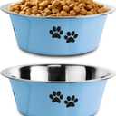 Stainless Steel Dog Bowls, Nonslip Rubber Bottom No Spill Proof Skid Metal Insulated Dog Bowls for Large Medium Small Breed Dogs (Blue, 3.6 Cups/29 OZ)