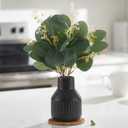 Artificial Eucalyptus Greenery Stems in Ceramic Vase,10Pcs Fake Plants Eucalyptus Leaves faux Plants for Centerpiece Table Decorations Home Room Decor office desk decor Greenery Decor indoor (Black)