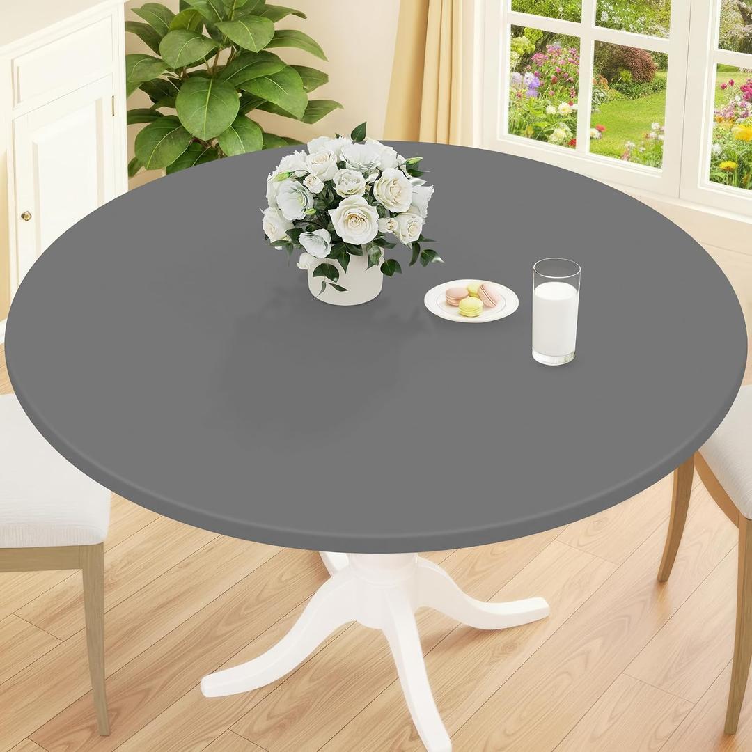 Smiry Round Picnic Tablecloth, Wipeable Flannel Backed Vinyl Tablecloths for 18" - 24" Tables, Waterproof Elastic Fitted Table Covers for Camping, Indoor, Outdoor, Grey
