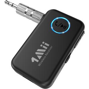 1Mii Bluetooth 5.3 Music Receiver for Car/Home Stereo, Aux Bluetooth Adapter for Car with Volume Control Supports Hands Free Calls, 16H Battery Life