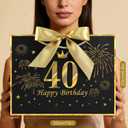 2 x YoungTree 40th Birthday Gift Bag with Tissue Papers and 1 Greeting Card Ribbon,Portable Paper Gift Bags with Handles,Black Gold Present Bags for 40th Birthday Decorations Supplies 12.6" x 9.8" x 4.3"