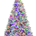 7 FT Pre-Lit Snow Flocked Christmas Tree Hinged Xmas Tree