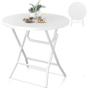 YITAHOME Portable Round Folding Table, 32 Inch Round Table with 1.57" Thick HDPE Tabletop and Strong Metal Frame for Patio, Backyard, Dining Room, Parties and Events, White