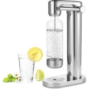 Soda Maker Sparkling Water Maker, Manual Stainless Steel Carbonation Machine for Home, Compatible with 60L Threaded CO Cylinders (Not Included), Water Carbonator with BPA free PET Bottle, Moderate