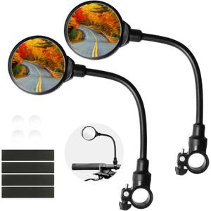Seelulu Bike Mirror Handlebar Mount(Black-2 piece), Adjustable Rotatable Bicycle Rear View Mirror, Wide Angle Acrylic Convex Safety Mirror for Mountain/ Road Bicycles