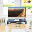 TEAMIX 20 Inch Monitor Stand Riser, Black Desktop Stand for PC/TV/Laptop/Printer, Wood Monitor Riser with Storage, Computer Stand Keyboard Organizer
