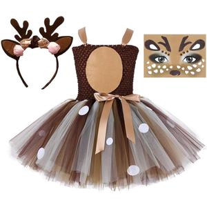 Tutu Dreams Halloween Animal Costumes for Kids Girls 1-10Y Reindeer Giraffe Tiger with Headband Halloween Dress Up Clothes (7-8 Years)