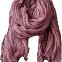 Solid Color Pleated Scarf Retro Green Thin Long Strip Shawl for Men and Women Winter Warm Silk Feel (180CM)