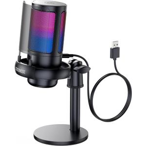 Gaming Microphone, USB PC Mic for Podcasts Videos, Streaming, Condenser Mic with Quick Mute, Tripod Stand, Pop Filter, RGB Indicator, Shock Mount, Rotate gain button, Compatible with PS4/5/PC