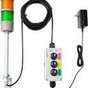 3 Stack Super Bright LED Andon Tower Lights, Red/Yellow/Green, Off-ON,16 ft Extension Cord, 6 ft Industrial Adapter, IP65, 2.36" Diameter 17.8" Length, Plug Play Ready