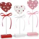 3 Pieces Valentine's Day Table Decorations Wooden Heart Set,Rustic Valentine's Day Tiered Tray Decor for Home Tables (Dot)