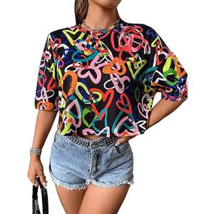 Floerns Women's Casual Reflective Short Sleeve Round Neck Crop Tops T Shirts Large