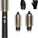 Hair Dryer Brush, 4 in 1 Rotating Round Hot Air Spin Brush Set Negative Ionic Professional Blow Dryer with Detachable Brush(2" & 1.5"), 3 Heats and 2 Speeds Rotating Blow Dryer Brush (Black-gold)