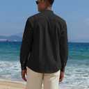 COOFANDY Men's Casual Henley Shirts Long Sleeve Band Collar Lightweight Beach Shirts Summer T-Shirts (Black, XL)