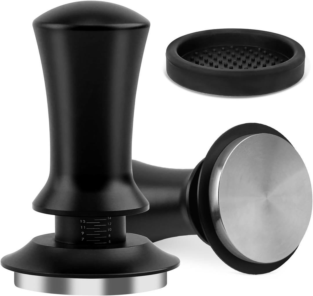 Pro Mael 53mm Espresso Hand Tamper with Spring Loaded Calibrated, Depth-adjustable Coffee Tamper for Espresso Machine (Black)
