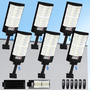 Solar Lights Outdoor Waterproof, 12000LM 6500K LED Dusk to Dawn Solar Street Light, Solar-Powered Flood Lights with Motion Sensor & Remote Control, Solares Parking Lot Light for Yard Walkway, 6-Pack