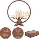 LINGANA Wedding Guest Book Alternative - Personalized Bridal Shower Party Decorations, Wooden Family Tree Guest Book, Standing Wedding Keepsake Artwork, Circle Family Tree Sign with 60 Leaves