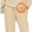 HOTOUCH Fleece Sweatsuit 2 Piece Outfit Winter Sherpa Lined Tracksuit Warm Up Suits Thick Sweatshirt and Sweatpants Sets (X-Large, Beige)