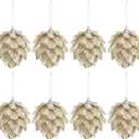 Jetec 8 Pieces Christmas Ornaments Glitter Christmas Tree Hanging Decoration Decorative Artificial Pine Cones Flowers Hanging Ornaments for Winter Wreath Holiday Decor(Champagne Gold)