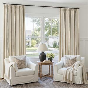 Cream Beige Linen Blackout 126 Inch Curtains for Living Room 2 Panels Set Pinch Pleated Back Tab Drapes Farmhouse Thermal Insulated Full Black Out Curtains 126 Length High Ceiling to Floor 50x126
