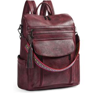 Shrrie Laptop Backpack for Women 15.6 inch,Travel Leather Backpack Purse Nurse Teacher Carry on Backpack Computer Bag,Professional Water-Resistant College Business Work Casual Daypack,Two-tone Maroon