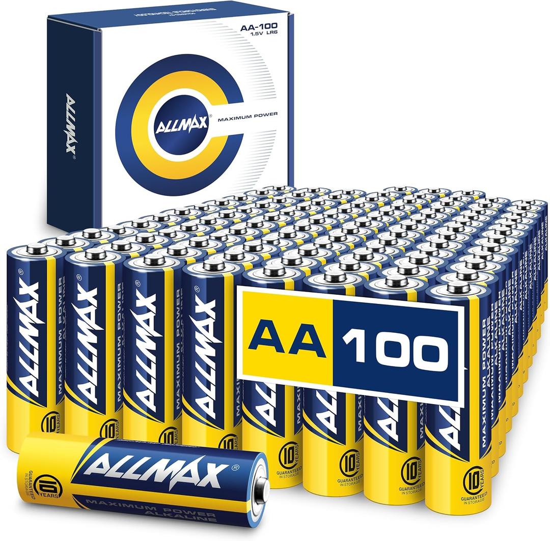 Allmax AA Maximum Power Alkaline Double A Batteries (100 Count)  Ultra Long-Lasting, Leakproof Design, 10-Year Shelf Life, Maximum Performance (1.5V)