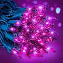 woohaha Outdoor Halloween Lights, 2PACK 13ft 50 Count Incandescent Blubs & Green Wire Mini Lights, 120V High-Voltage Connectable Light String, for Indoor Patio Garden Tree Party Decoration, Purple