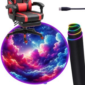 Gaming Chair Mat for Hardwood Floor Circle RGB Gaming Lights (Clouds 47) - Noise Cancelling, Anti-Slip Gamer Floor Mat  Scratch Resistant Computer Gaming Mat for Chair  Office Chair Mat