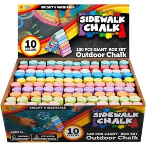 Pack of 2 JOYIN 120 PCS Sidewalk Chalks for Kids Giant Box Non-toxic Jumbo Colored Washable Sidewalk Chalk for Toddlers in 10 Colors