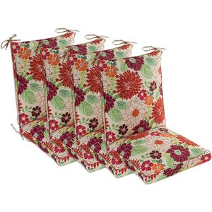 Set of 4 Outdoor Dining Chair Cushions, Comfort Patio Seating Cushions, 44 x21x4.5 inch, Single Welt and Zipper (Blooming Fiesta)