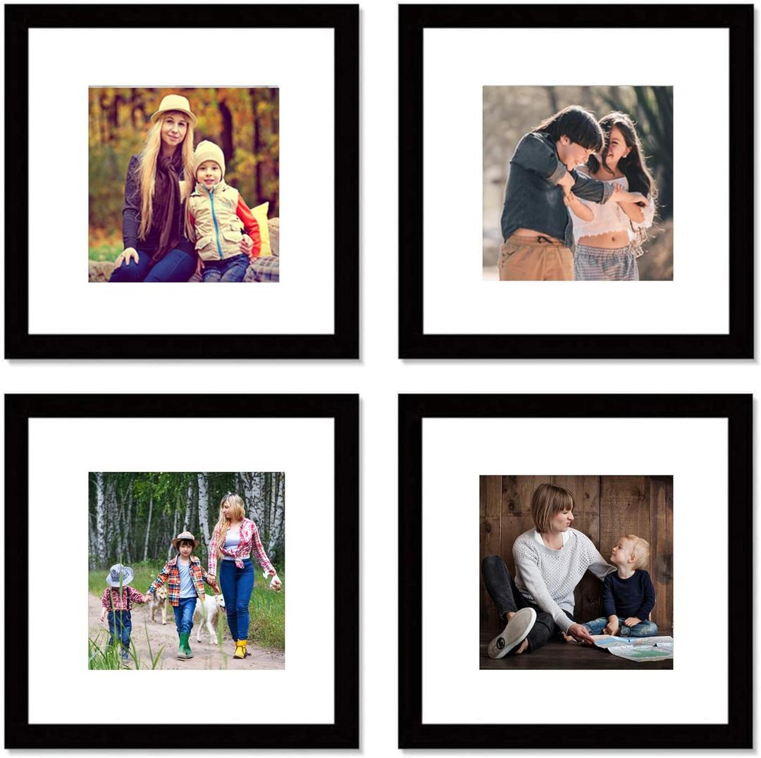 Black 12x12 Picture Frame Set,Square Photo Frame with Mat Display Pictures 8x8 or 12 x 12 Without Mat,PVC Glass,for Wall Home Office Dcor12x12,Black