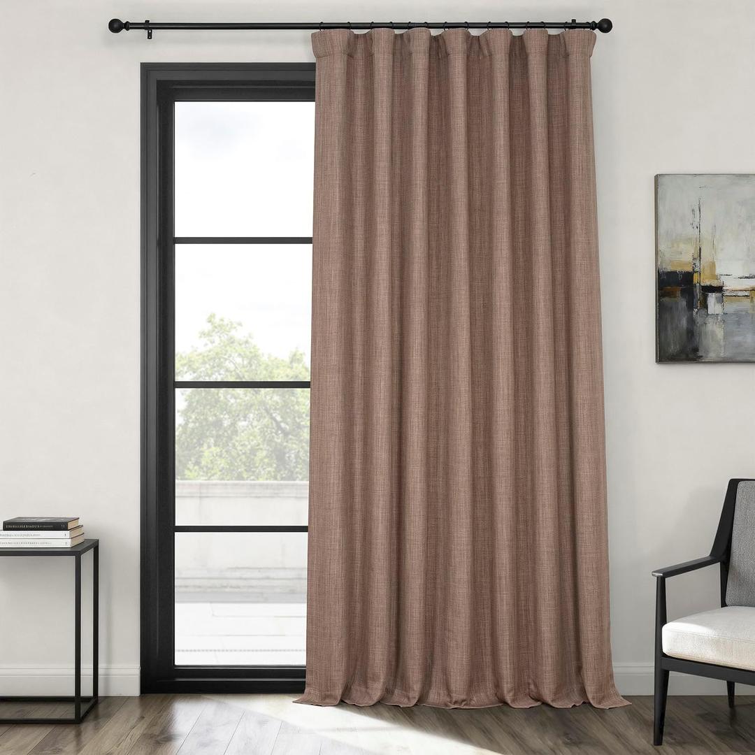 HPD Half Price Drapes - Faux Linen Curtains for Living Room (1 Panel) - 100W x 96L - Extra Wide Textured Room Darkening Curtains for Bedroom 96 Inches Long - Drapes for Home Decor, Dutch Cocoa