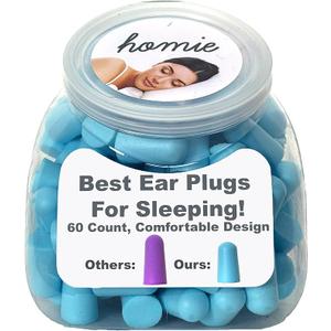 Homie Foam Earplugs for Sleeping, 60 Pair - 33dB Highest NRR, Comfortable Ear Plugs for Sleeping, Snoring, Travel, Concerts, Studying, Loud Noise, Work (Blue, 60 Count)