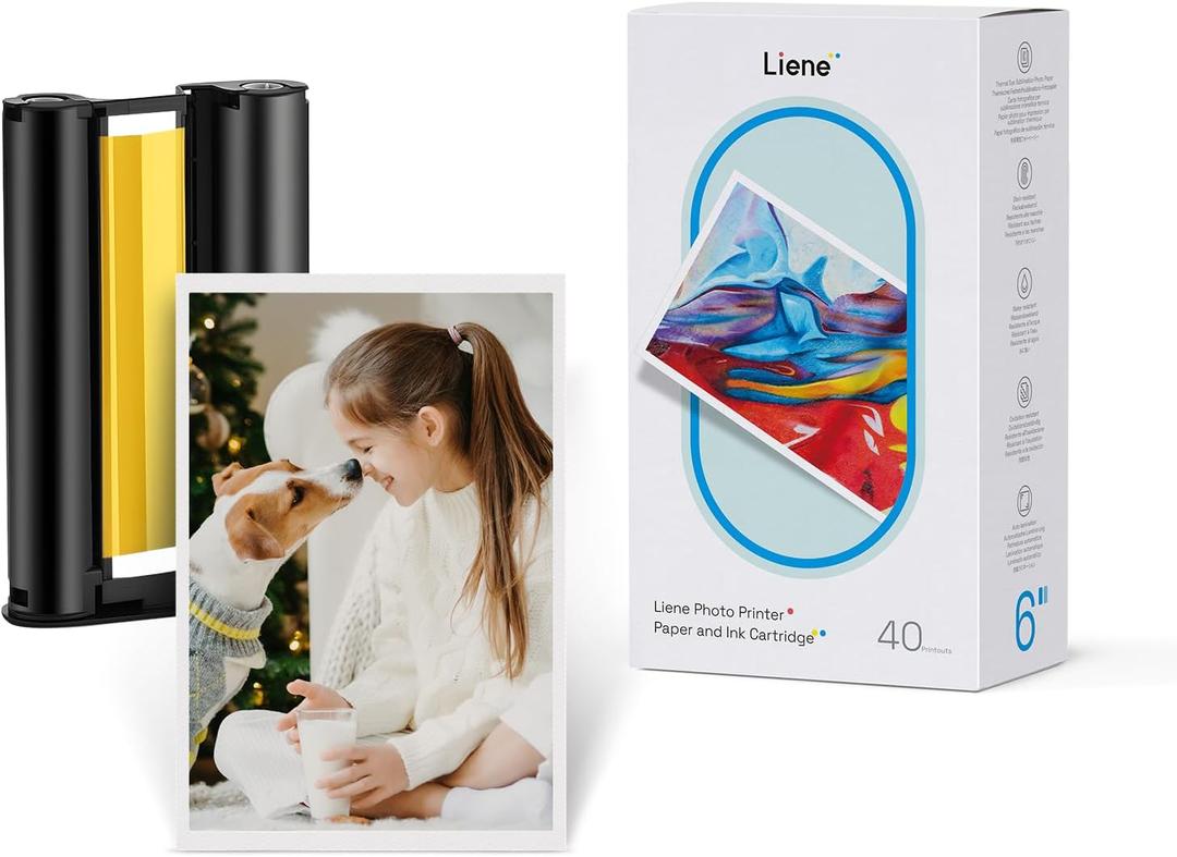 Liene Amber M100/M200/M110/M210 4x6'' Photo Printer 40 Sheets Photo Paper & 1 Cartridge Refill Only for DHP512/DHP513/DHP514/DHP515