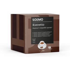 Amazon Brand - Solimo Ristretto Nespresso Compatible Coffee Capsules, Dark Roast, 100 Count (2 Packs of 50), Rainforest Alliance Certified Best Before 10/02/27