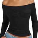 PINKMSTYLE Womens Off Shoulder Long Sleeve Top Fall Going Out Tops for Date Night Club Concert Outfits (Large, Black)