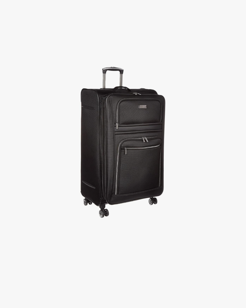 Kenneth Cole REACTION Rugged Roamer Lightweight Softside Expandable 8-Wheel Spinner Luggage, Black, 28-Inch Checked