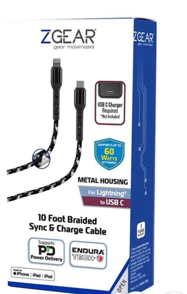 Zgear 2 PCS Adaptive Fast Charger Wall Charger, 10 Foot Braided Sync