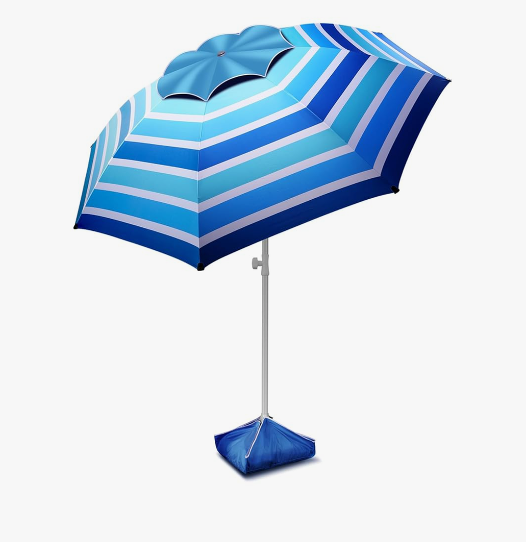 8FT Large Beach Umbrella with Level 7 Wind Resistance, Sand Anchor, Portable Outdoor Umbrella with UPF50+ UV Protection, Tilt Sun Shelter for Beach, Patio, Yard