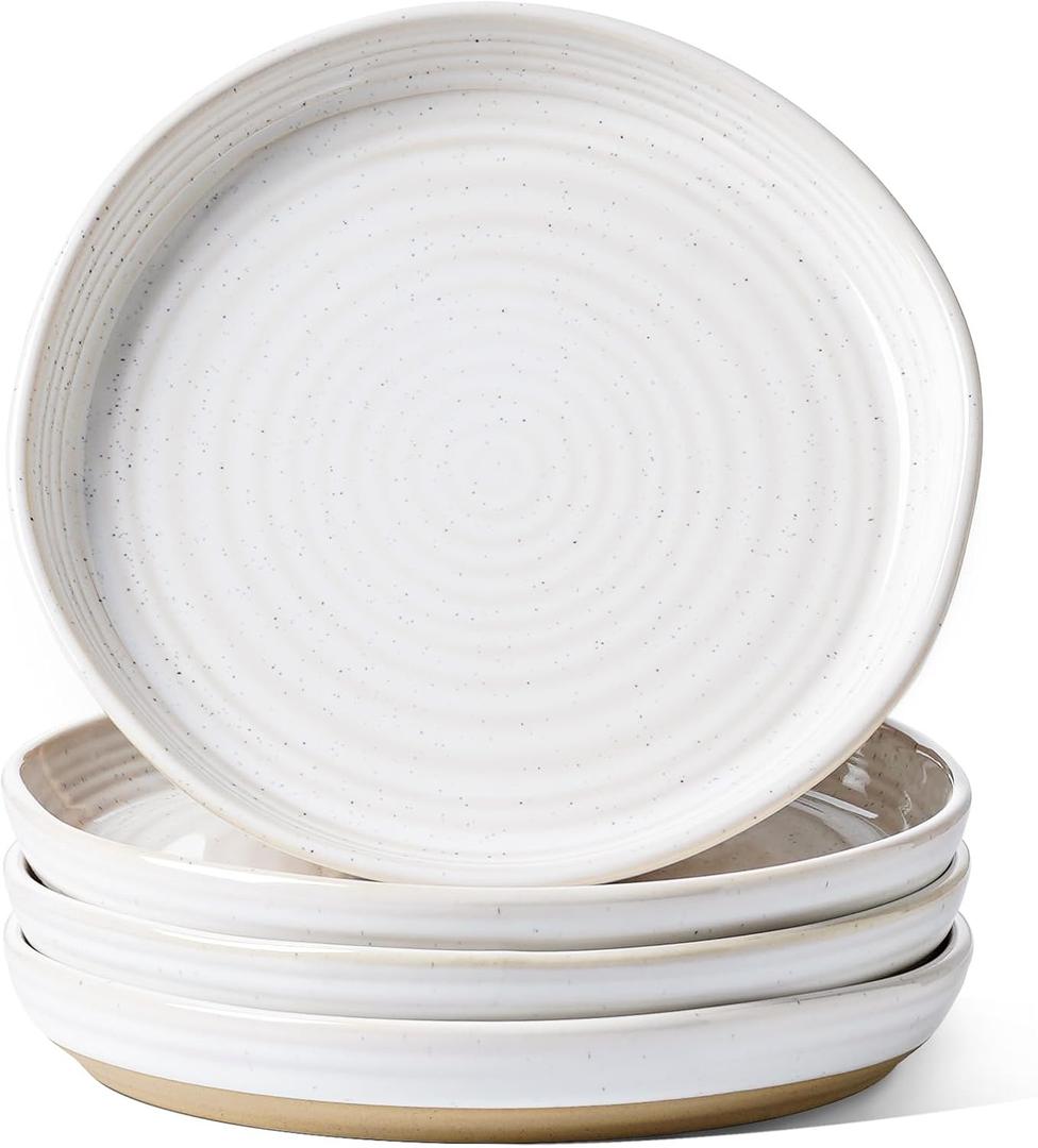 LE TAUCI Salad Plates 8 Inch, Flat Dessert Plate Set for Appetizer Bread, Ceramic Dish, Microwave Dishwasher Oven Safe, Housewarming & Wedding Present - Set of 4, Arctic White