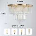 Gold K9 Crystal Chandelier Flush Mount Ceiling Light,Modern Round Raindrop Crystal Chandeliers Light Fixtures for Foyer Bedroom Living Dining Room Entryway,6-Light D22 x H13