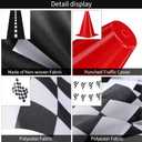 Skylety Traffic Cones and Racing Checkered Flags Set-include 12 Plastic Traffic Cones,12 Flags with Sticks,31 ft Checkered Pennant Banner and 9.8 x 2 ft Racetrack Floor Running Mat